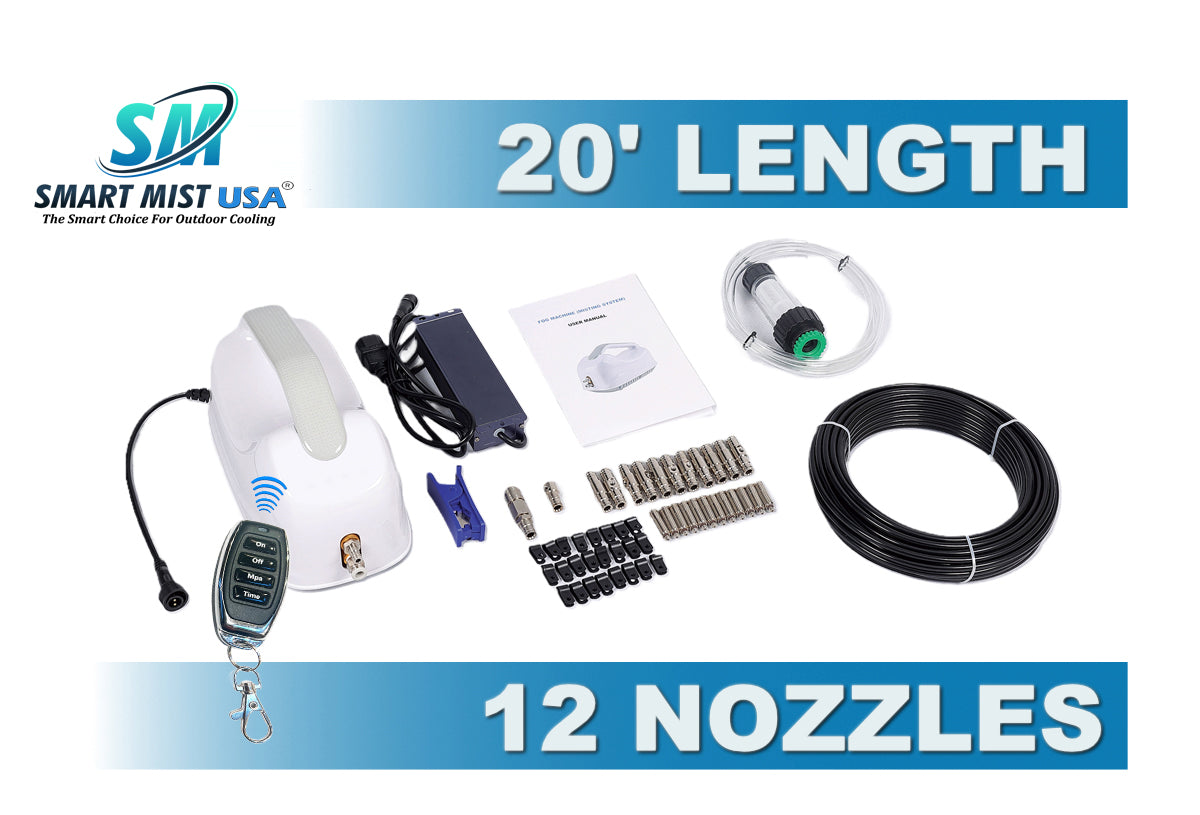 SM-050E 20' 12 nozzle high pressure misting system 700 psi w/remote control. DIY misting kit