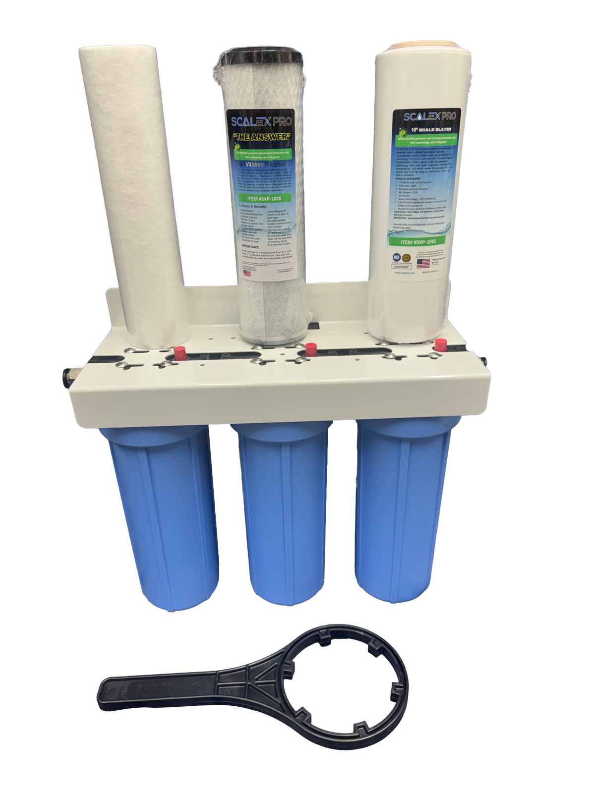 ( BEST ) Triple Canister with Pre-Filter + 2 stage Calcium Filtration + Wrench