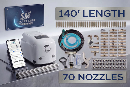 140'-70 nozzle high pressure misting system w/app control. DIY misting system  Kit with optional stainless steel tubing