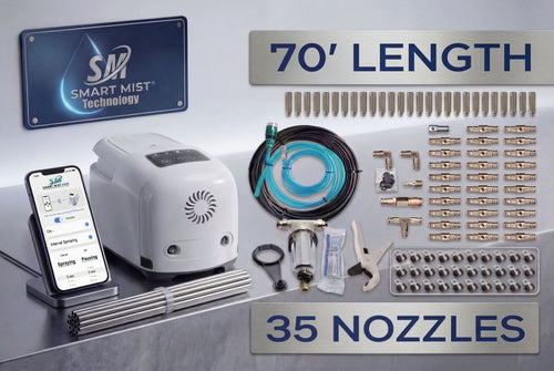 70 ft. - 35 nozzle high pressure misting system w/app control. DIY misting system  Kit with optional stainless steel tubing